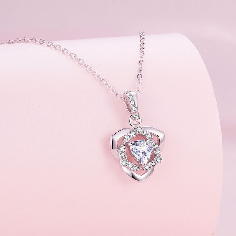 Casual Rose Sterling Silver Plating Inlay Zircon White Gold Plated Necklace