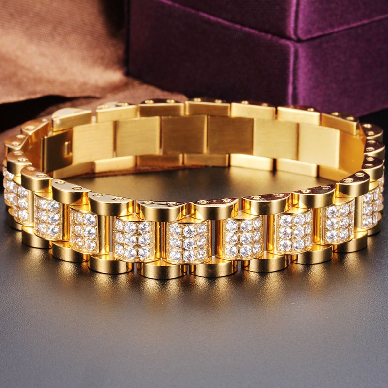 Hip-Hop Solid Color Titanium Steel Plating 18K Gold Plated Men's Bracelets