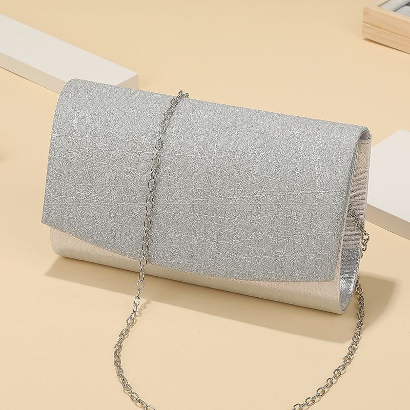 Silver Pu Leather Solid Color Square Evening Bags