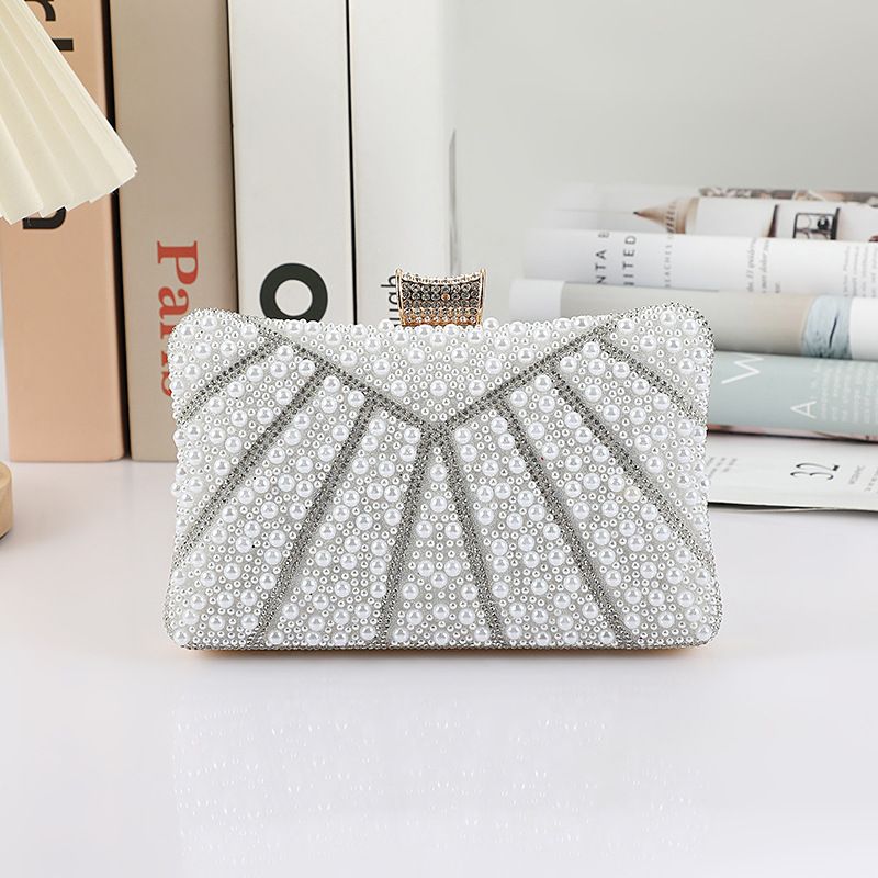 White Pearl Solid Color Square Evening Bags