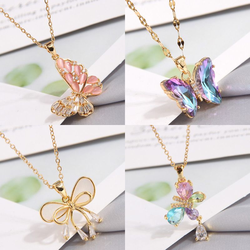 Sweet Butterfly Copper Zircon Pendant Necklace In Bulk