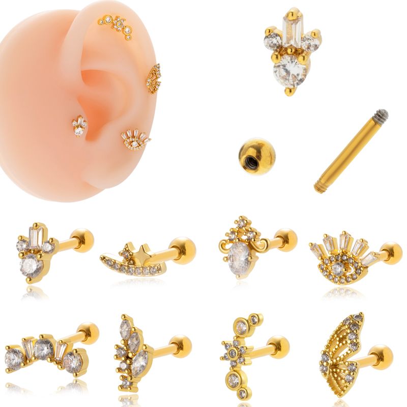 1 Piece Ear Cartilage Rings & Studs Sweet Simple Style Eye Flower Butterfly 316 Stainless Steel  Copper Plating Inlay Zircon