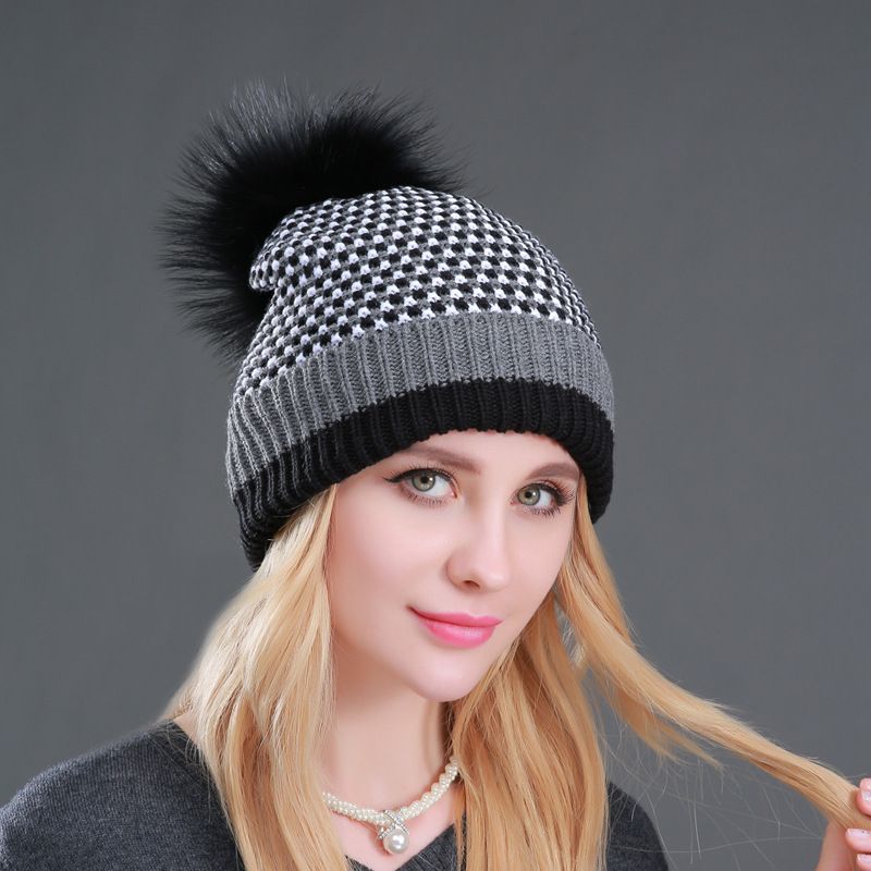 Women's Casual Basic Simple Style Stripe Pom Poms Eaveless Wool Cap