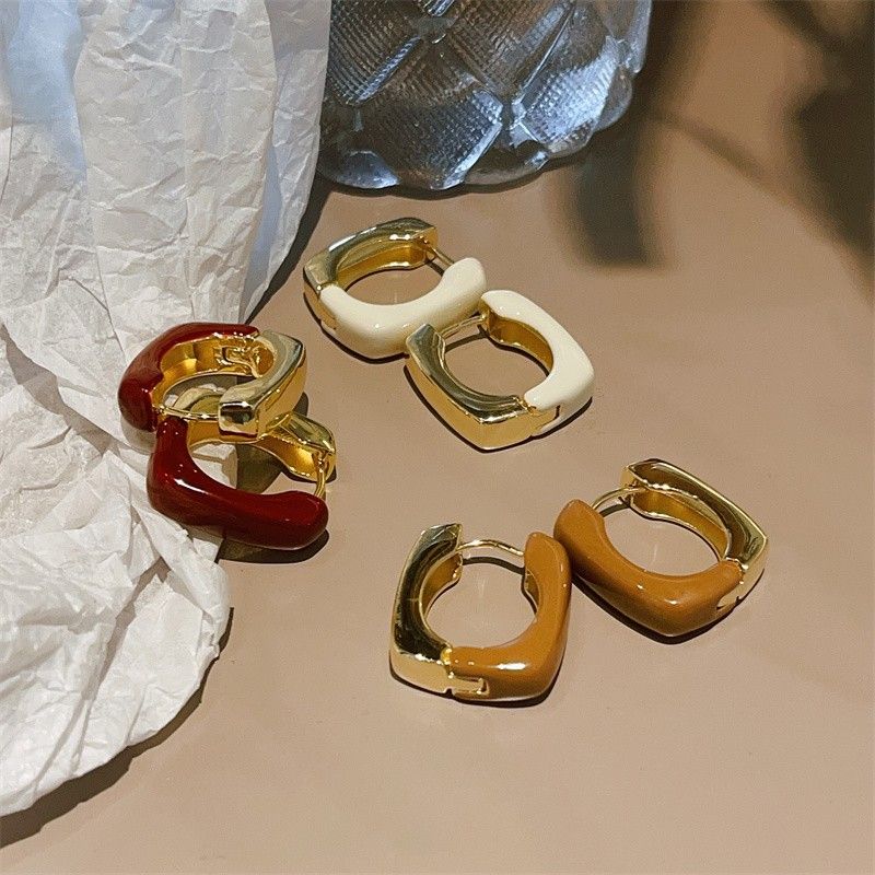 1 Pair Basic Square Enamel Plating Copper Gold Plated Earrings