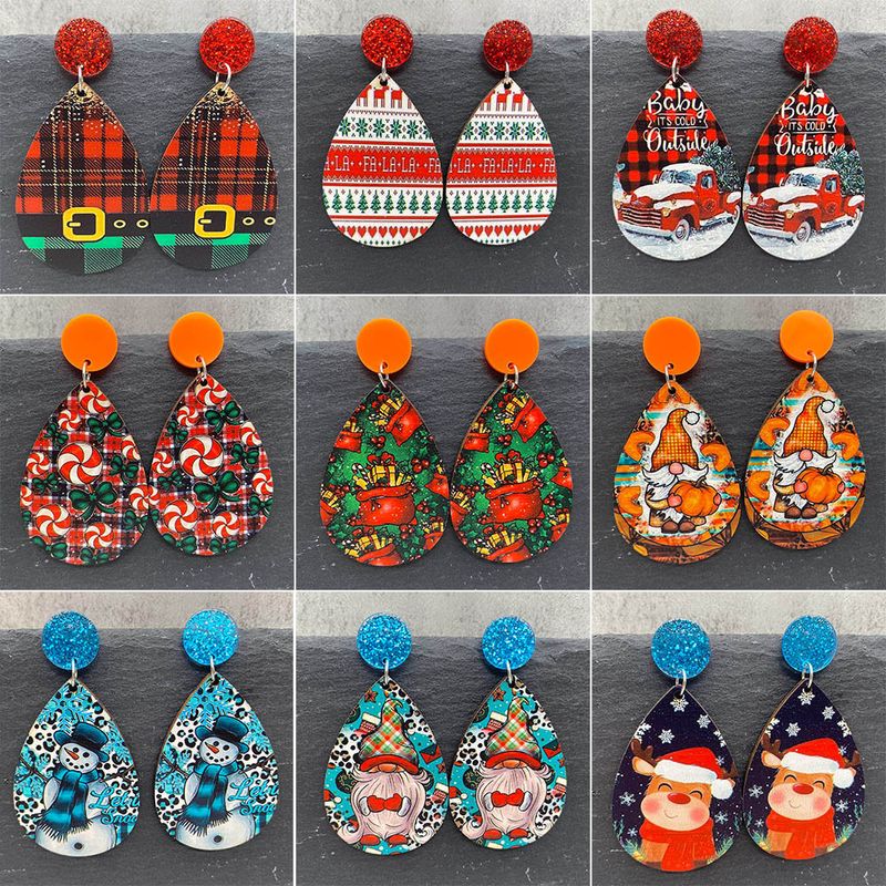 1 Pair Cartoon Style Cute Santa Claus Snowman Wood Drop Earrings