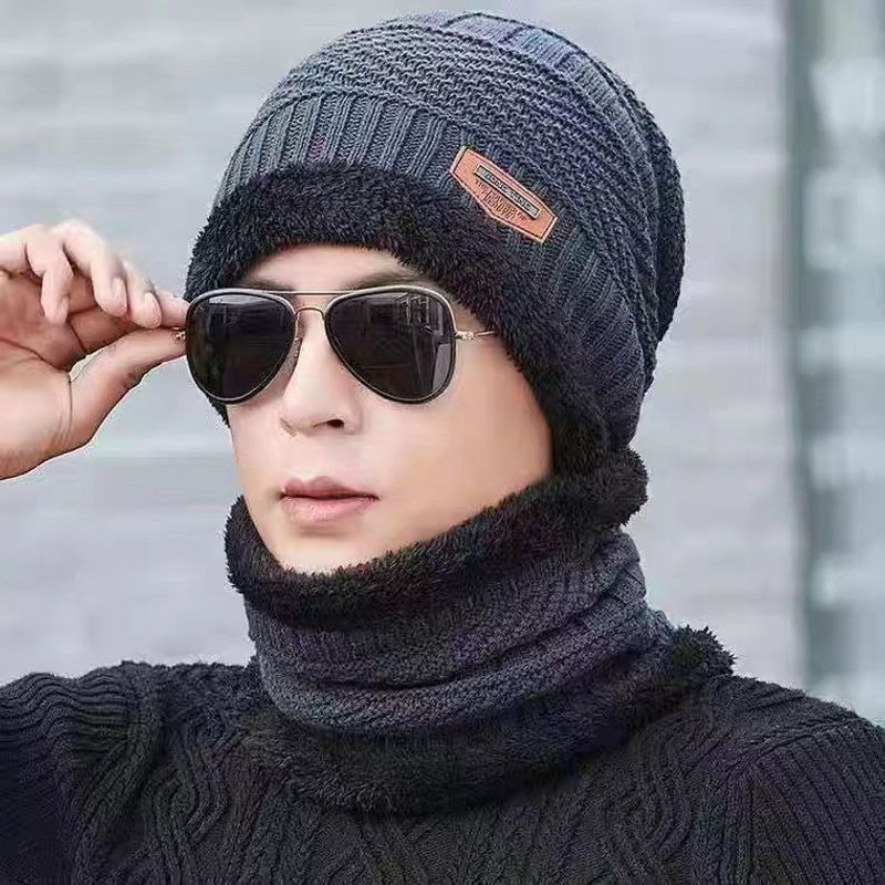 Winter Men's Pullover Scarf Two-piece Set Cap Cold Protection Hat Warm Ear Protection Knitted Hat Woolen Cap Outdoor Riding Men's Hat