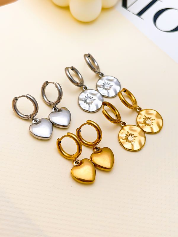 1 Pair IG Style Simple Style Star Heart Shape Polishing Plating Carving 304 Stainless Steel K Gold Plated Rhodium Plated Drop Earrings