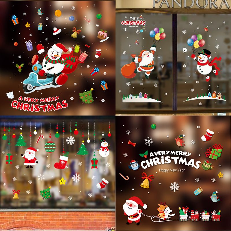 Christmas Cartoon Style Christmas Socks Snowman Pvc Holiday Car Window Stickers