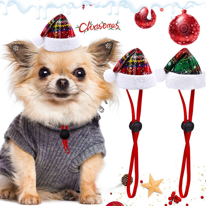 Christmas Streetwear Pu Leather Christmas Plaid Pet Hat