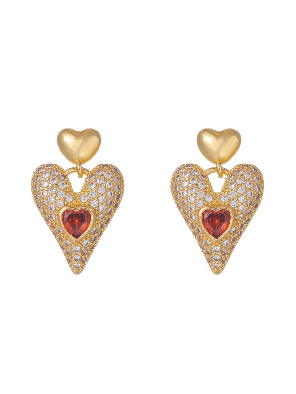 1 Pair Romantic Sweet Simple Style Heart Shape Plating Inlay Alloy Zircon 18k Gold Plated Drop Earrings