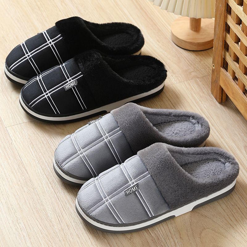 Men's Casual Plaid Round Toe Home Slippers Cotton Slippers