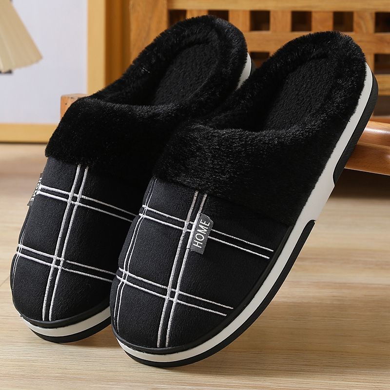 Men's Casual Plaid Round Toe Cotton Slippers