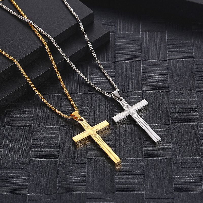 304 Stainless Steel 18K Gold Plated Casual Simple Style Plating Cross Pendant Necklace