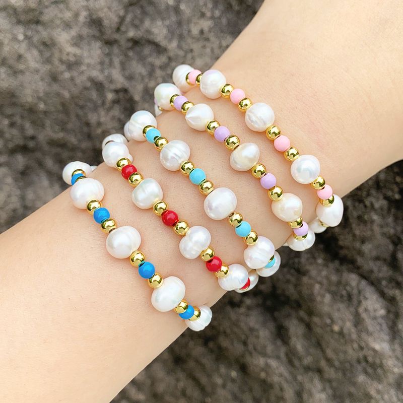 Pastoral Simple Style Round Baroque Pearls Plating 18k Gold Plated Women's Bracelets