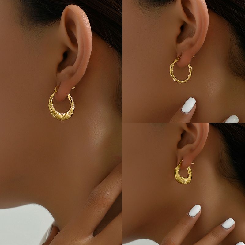 1 Pair Vintage Style Simple Style Classic Style Round 201 Stainless Steel 18K Gold Plated Hoop Earrings