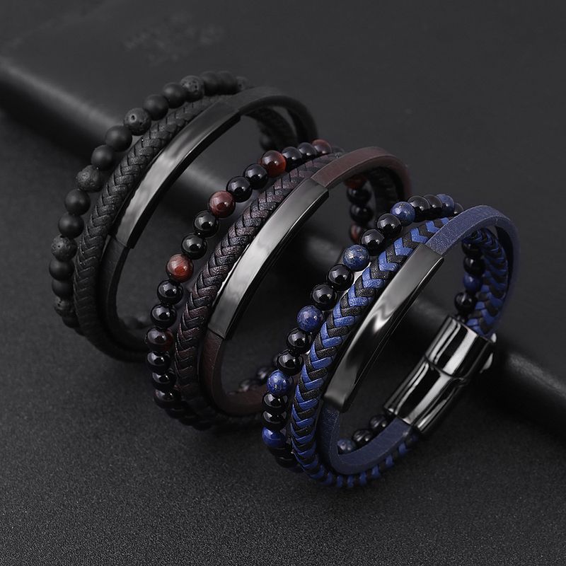 Casual Streetwear Geometric Titanium Steel Lapis Lazuli Plating Men's Bracelets