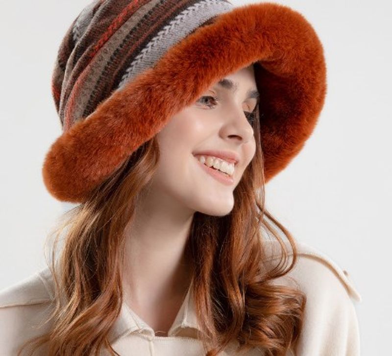 Women's Casual Basic Stripe Wide Eaves Bucket Hat