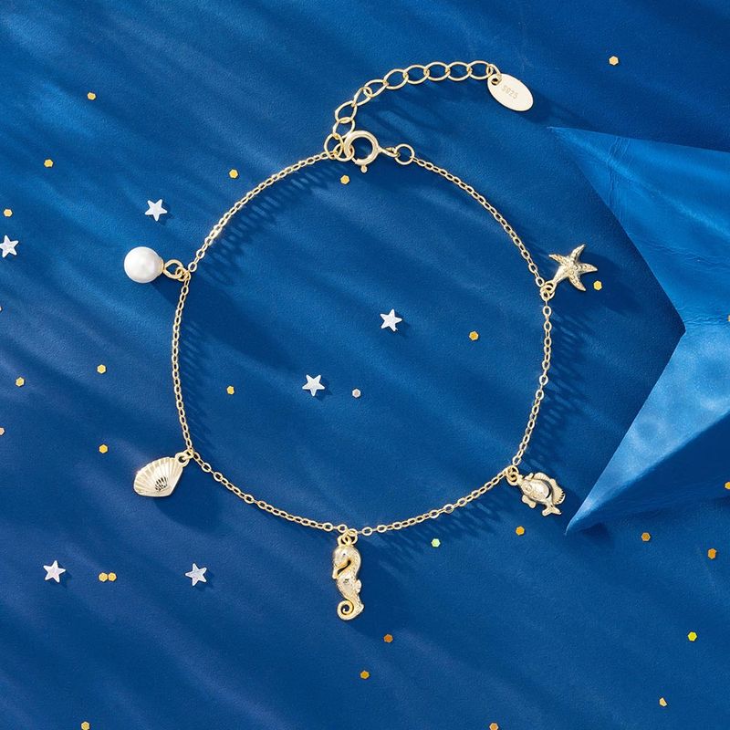 Estilo Clásico Estrella De Mar Hipocampo Plata Esterlina Enchapado Cadena Cascarón Circón Chapado En Oro De 14 Quilates. Blanco Oro Plateado Plateado Pulsera