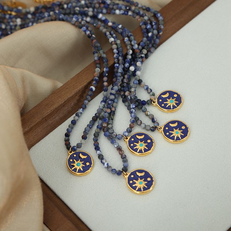 Hawaiisch Barocker Stil Bohemien Bunt Ein Naturstein Titan Stahl Emaille 18 Karat Vergoldet Halskette Mit Anhänger