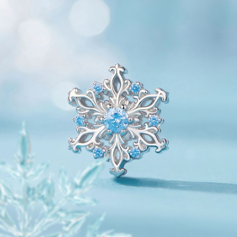 Casual Heart Shape Snowflake Sterling Silver Inlay Zircon White Gold Plated Jewelry Accessories