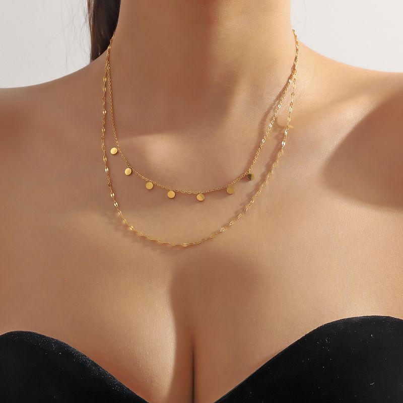 Wholesale Simple Style Solid Color Stainless Steel Plating 18k Gold Plated Double Layer Necklaces