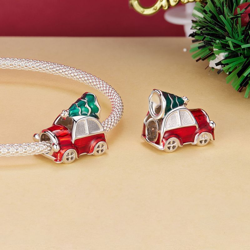 Voiture De Noël Perlée S925 En Argent Sterling Bricolage Bracelet Accessoires