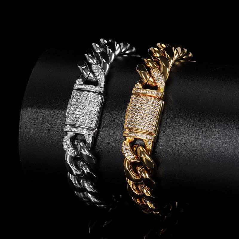 Hip Hop Roche Géométrique Acier Inoxydable Placage Incruster Zircon Hommes Bracelets