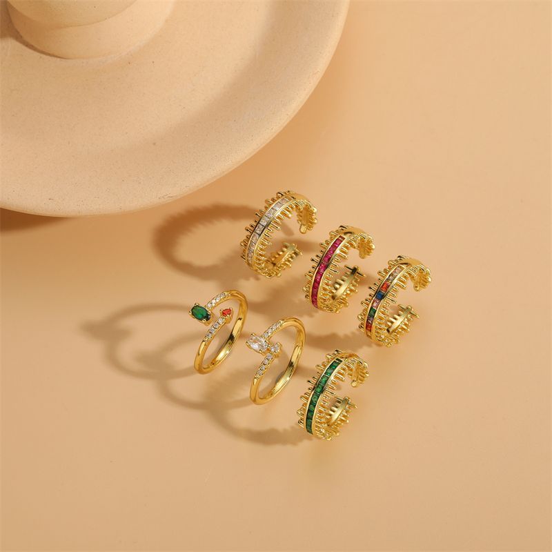 Simple Style Color Block Copper Plating Inlay Zircon 14k Gold Plated Rings