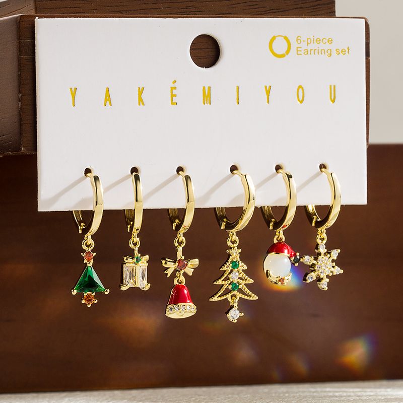 Simple Style Christmas Tree Bell Copper 14k Gold Plated Zircon Drop Earrings In Bulk