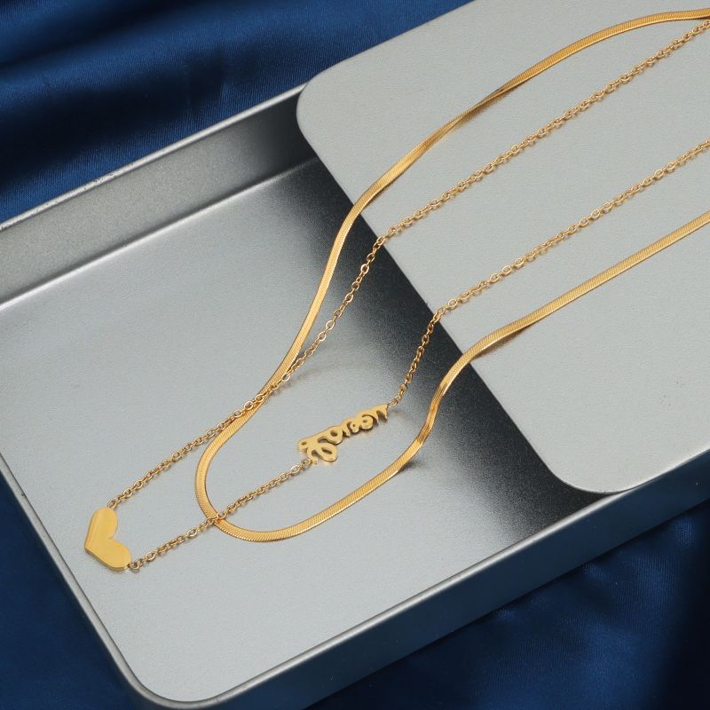 Classic Style Solid Color Stainless Steel Plating 18k Gold Plated Layered Necklaces