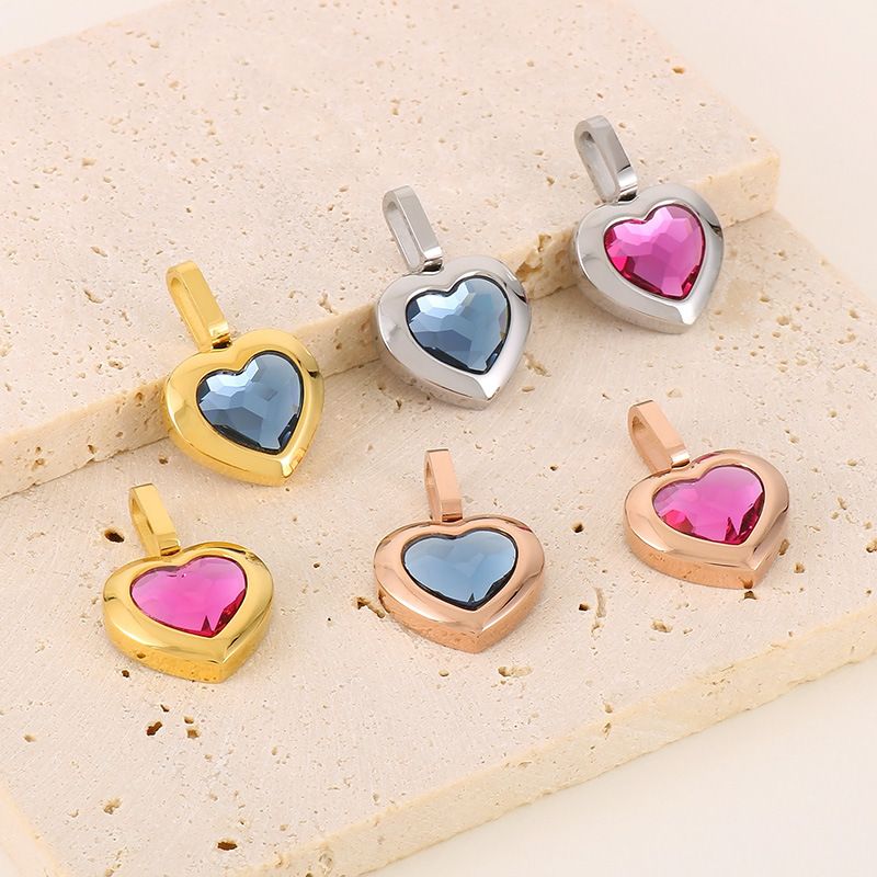 1 Piece Stainless Steel Rhinestones 18K Gold Plated Heart Shape