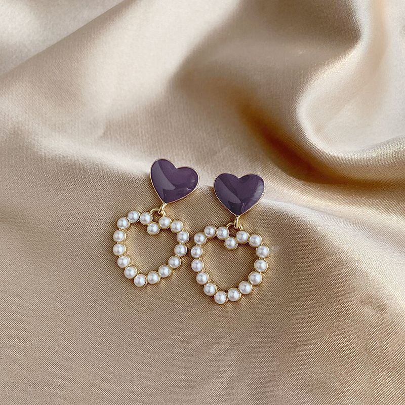 1 Pair Simple Style Classic Style Heart Shape Plating Inlay Alloy Artificial Pearls Gold Plated Drop Earrings