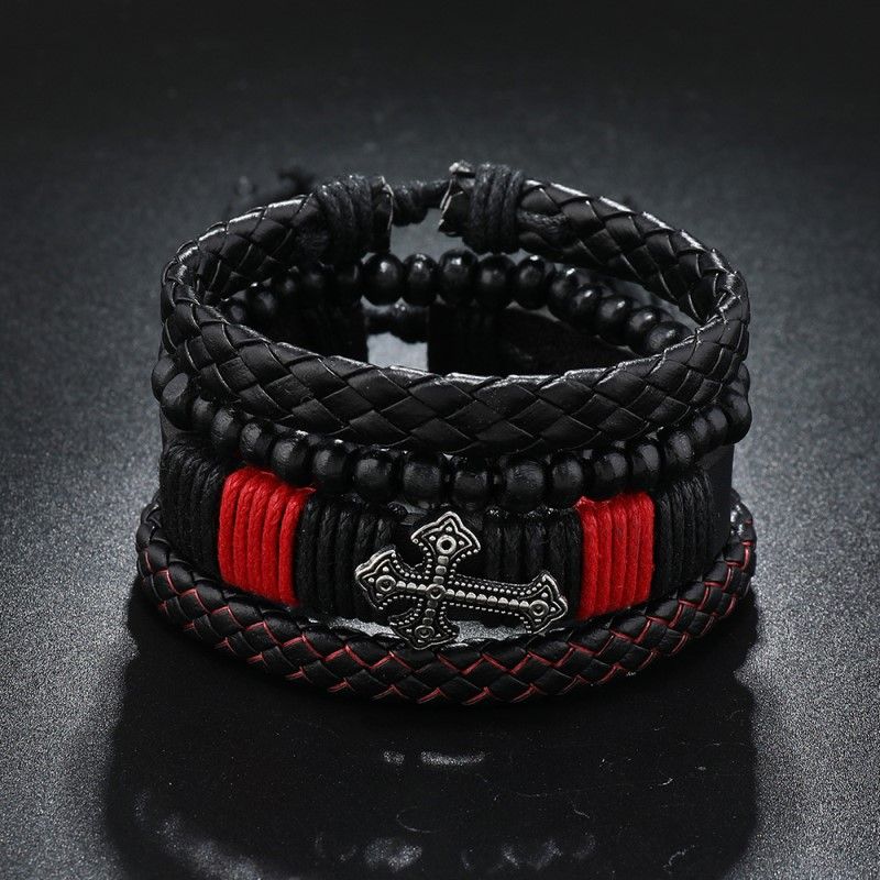 Hip-hop Punk Cross Pu Leather Unisex Bracelets