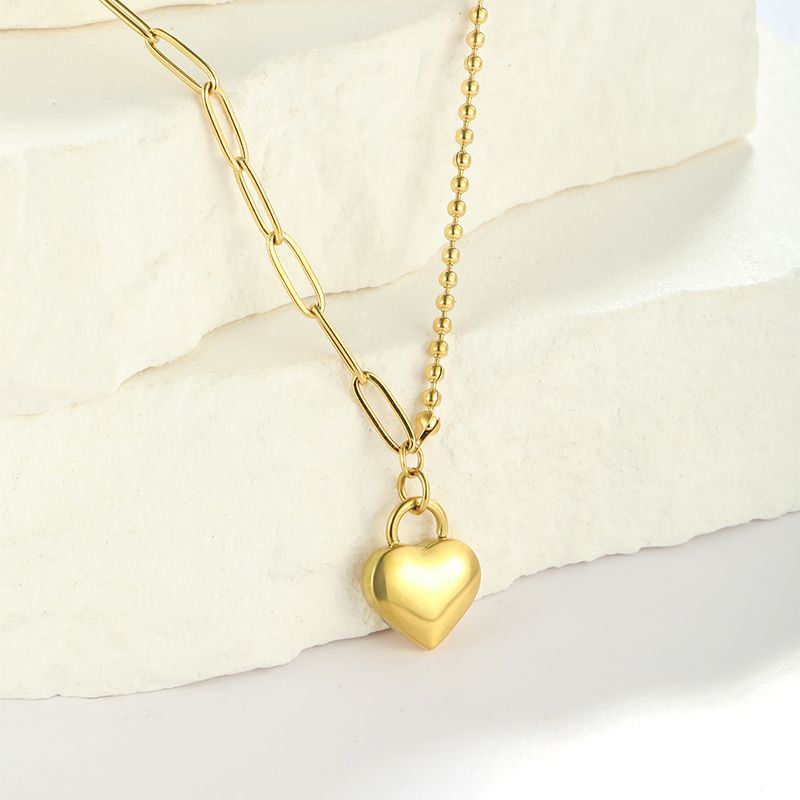 304 Stainless Steel Simple Style Shiny Polishing Plating Heart Shape Pendant Necklace