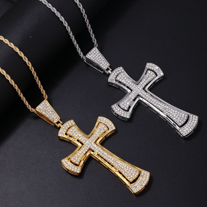 Hip-Hop Vintage Style Punk Cross Stainless Steel Alloy Plating Inlay Rhinestones K Gold Plated Rhodium Plated Men's Pendant Necklace
