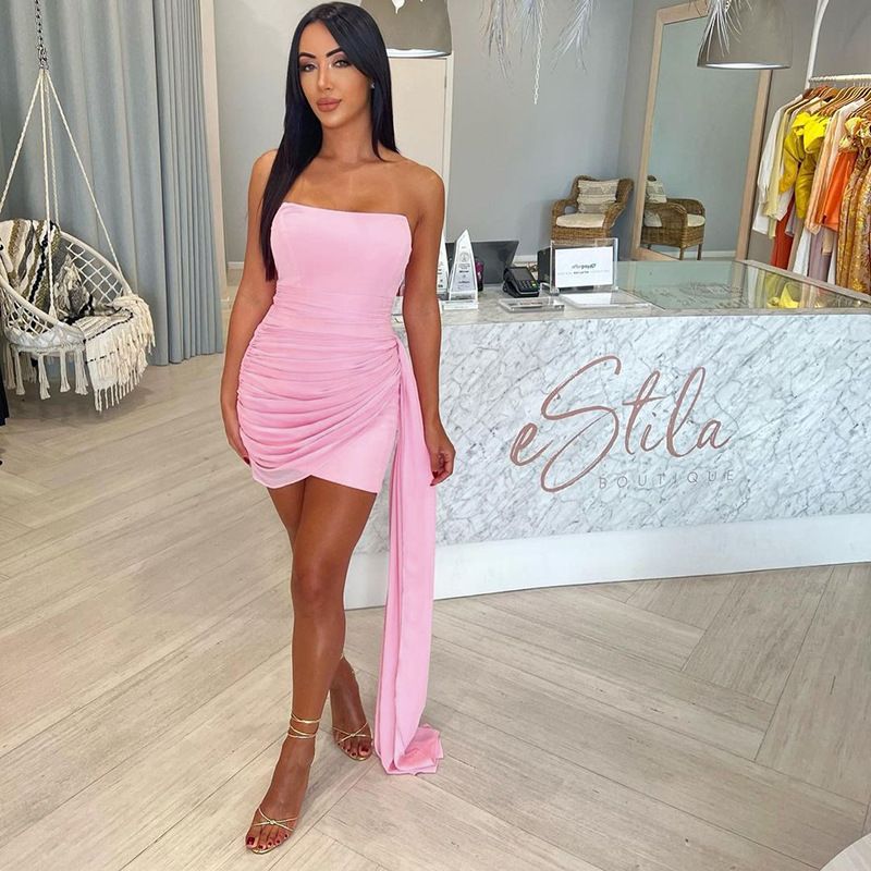Women's Sheath Dress Vacation Streetwear Strapless Pleated Sleeveless Solid Color Above Knee Daily Street