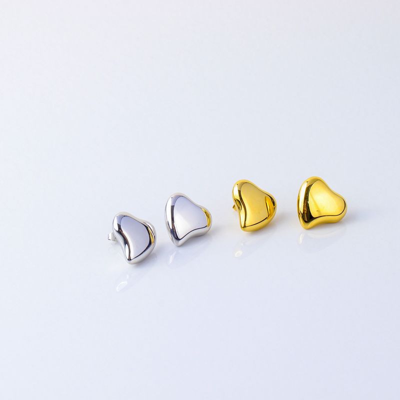 1 Pair Lady Korean Style Heart Shape Plating Stainless Steel Ear Studs