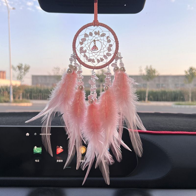 Simple Classique Cristal Pierre Multicolore Plume Dreamcatcher Voiture Intérieur Charmes