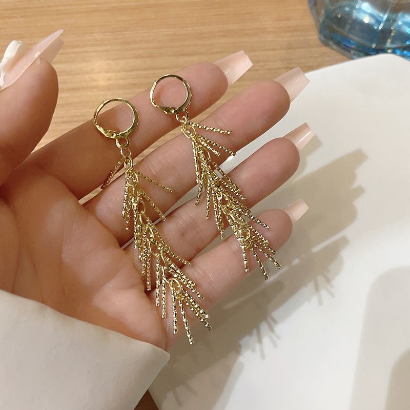 1 Pair Simple Style Printing Solid Color Tassel Plating Copper Alloy Drop Earrings