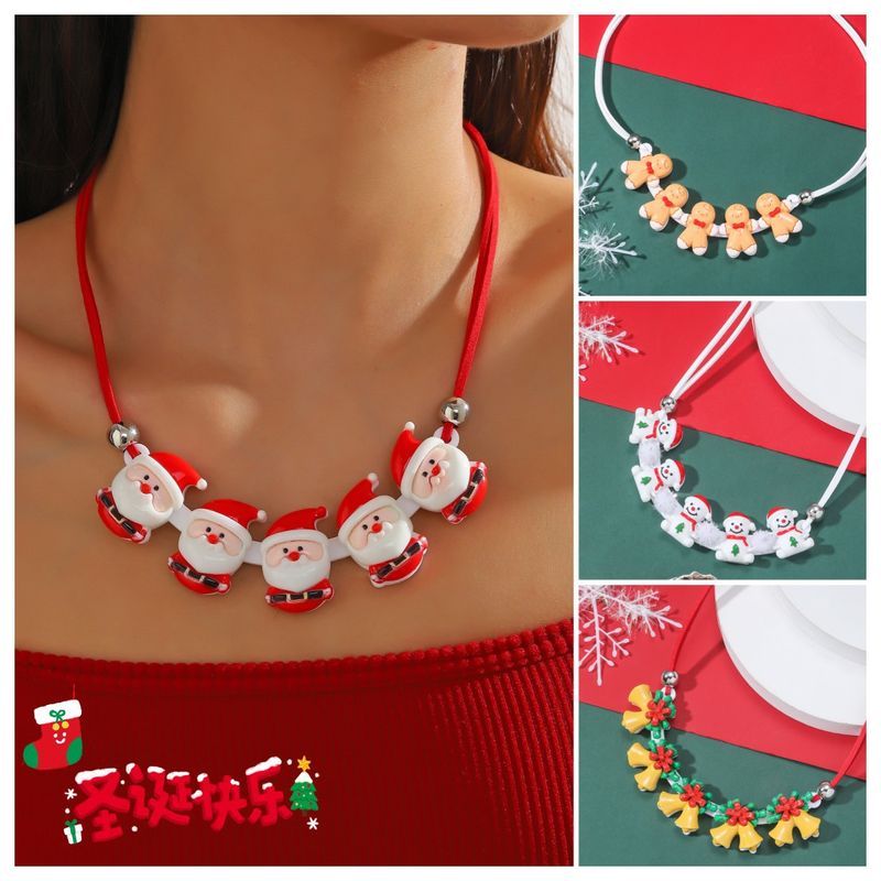 Cartoon Style Santa Claus Gingerbread Snowman Arylic Christmas Women's Necklace