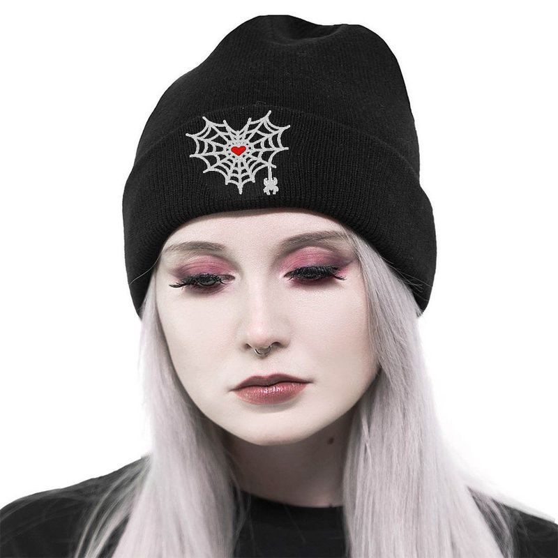 Unisex Exaggerated Punk Spider Web Embroidery Eaveless Wool Cap