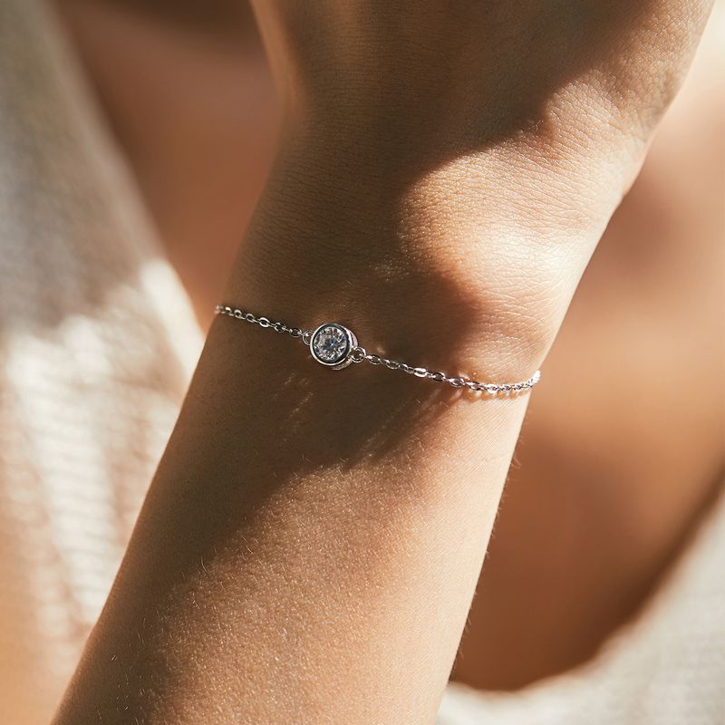 Style Ig Style Simple Rond Argent Sterling Gra Placage Incruster Moissanite Plaqué Rhodium Bracelets