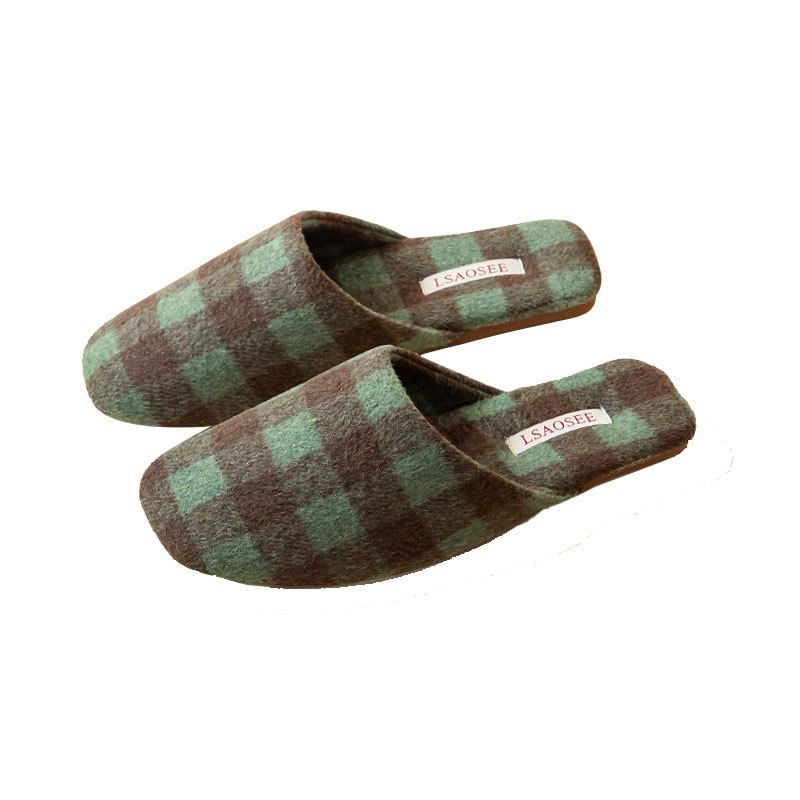 Unisex Basic Plaid Round Toe Cotton Slippers