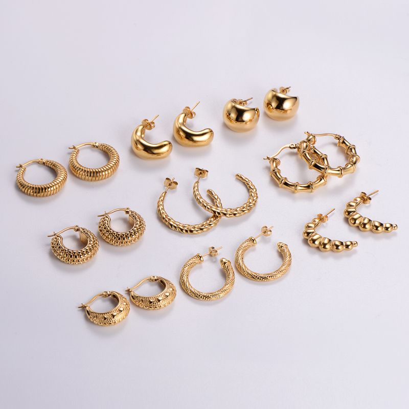 1 Pair Vintage Style Solid Color Plating 304 Stainless Steel 18K Gold Plated Ear Studs