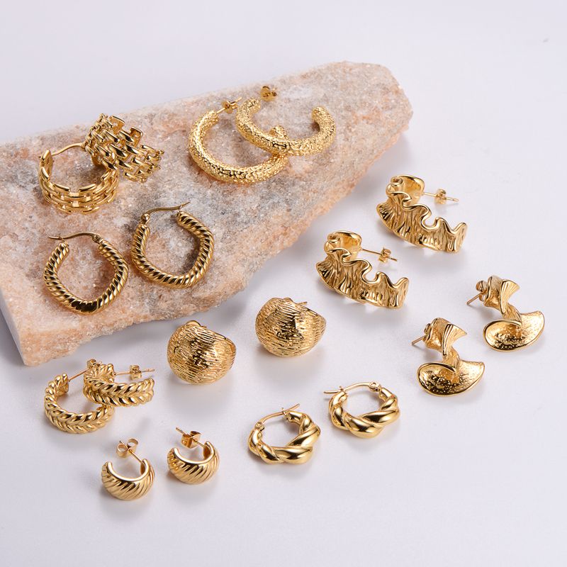 1 Paire Style Vintage Forme C Rond Placage Acier Inoxydable 304 Plaqué Or 18K Boucles D'Oreilles