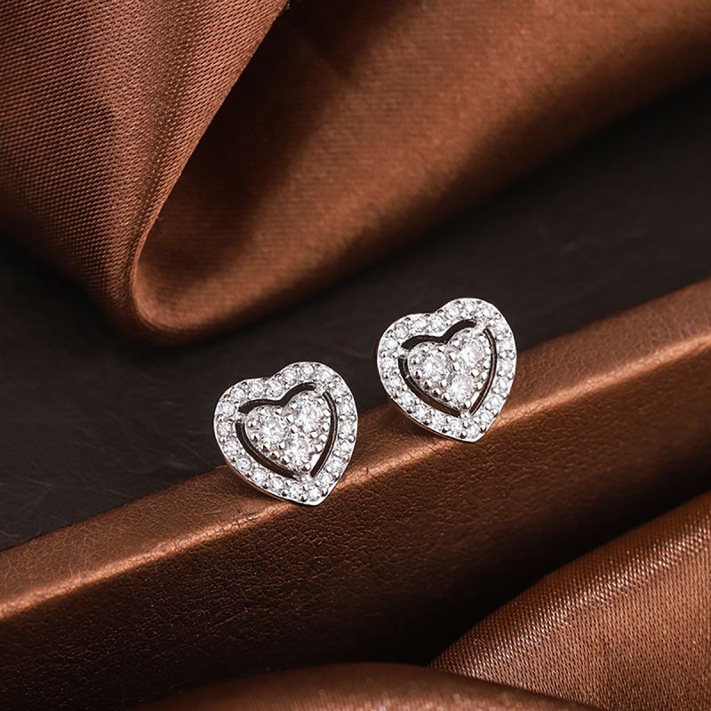 1 Pair Elegant Heart Shape Plating Inlay Sterling Silver Zircon Ear Studs