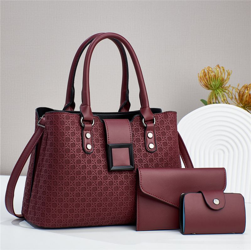 Women's Pu Leather Solid Color Vintage Style Square Zipper Bag Sets