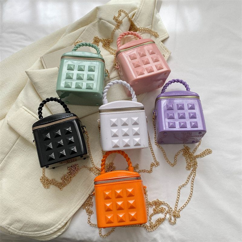 Girl's Pvc Solid Color Elegant Square Zipper Handbag