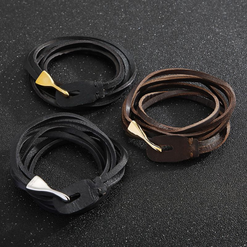 Hip-Hop Retro Solid Color Pu Leather Braid 18K Gold Plated Men's Bracelets