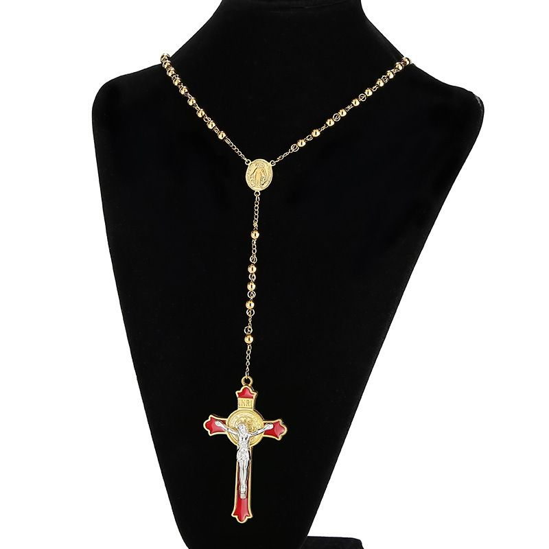 Titanium Steel 18K Gold Plated Vintage Style Cross Pendant Necklace